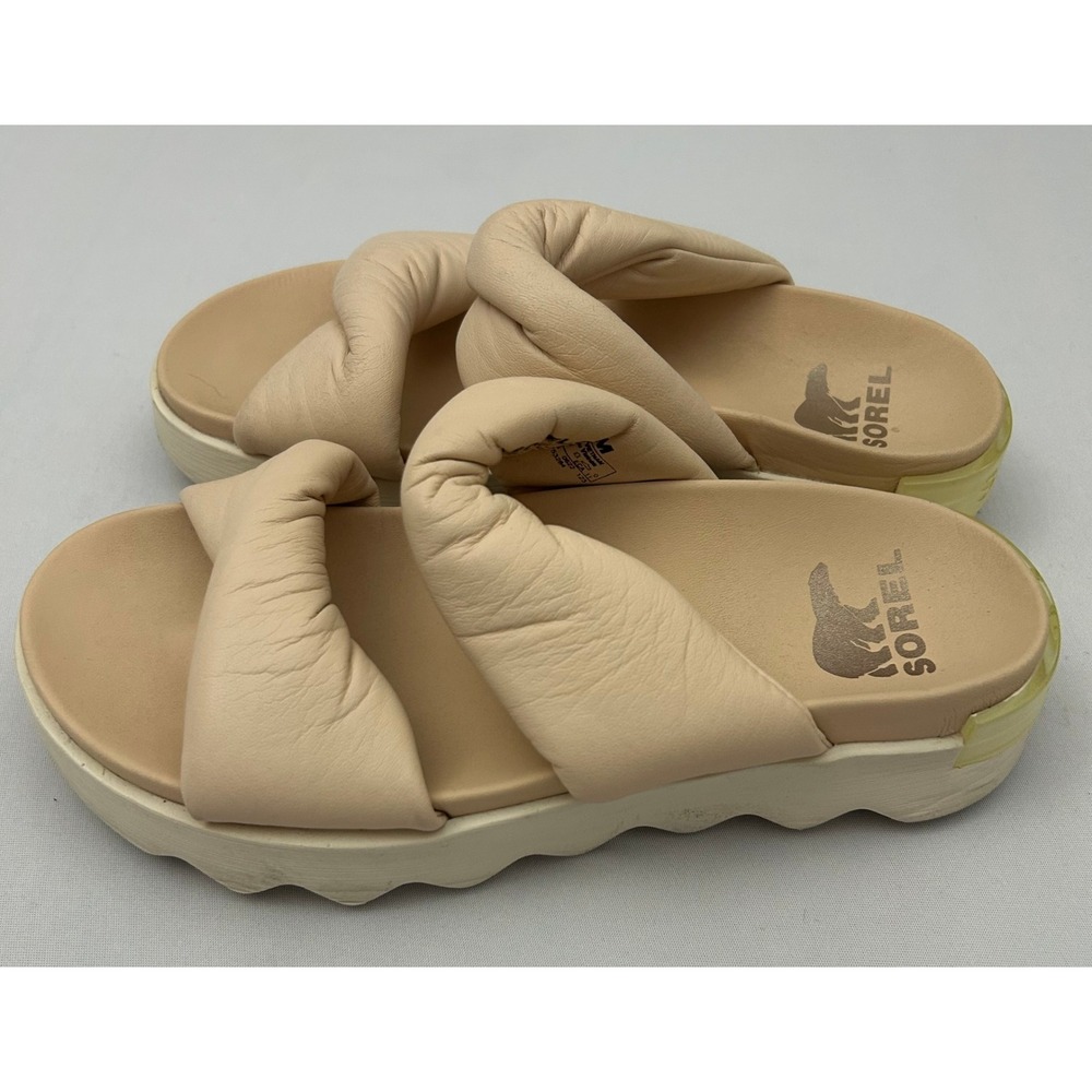 Sorel Viibe Twist Slide Womens 6 Cream Nova Sand Comfort Leather Platform Sandal - Picture 2 of 8